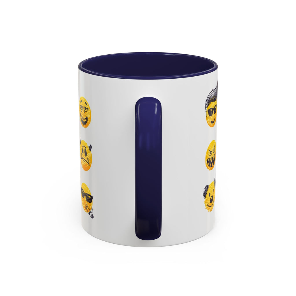 Emoji Faces Coffee Mug — Funny Yellow Emoji Pattern Accent Mug (11/15oz)