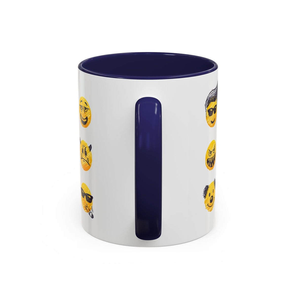 Emoji Faces Coffee Mug — Funny Yellow Emoji Pattern Accent Mug (11/15oz)