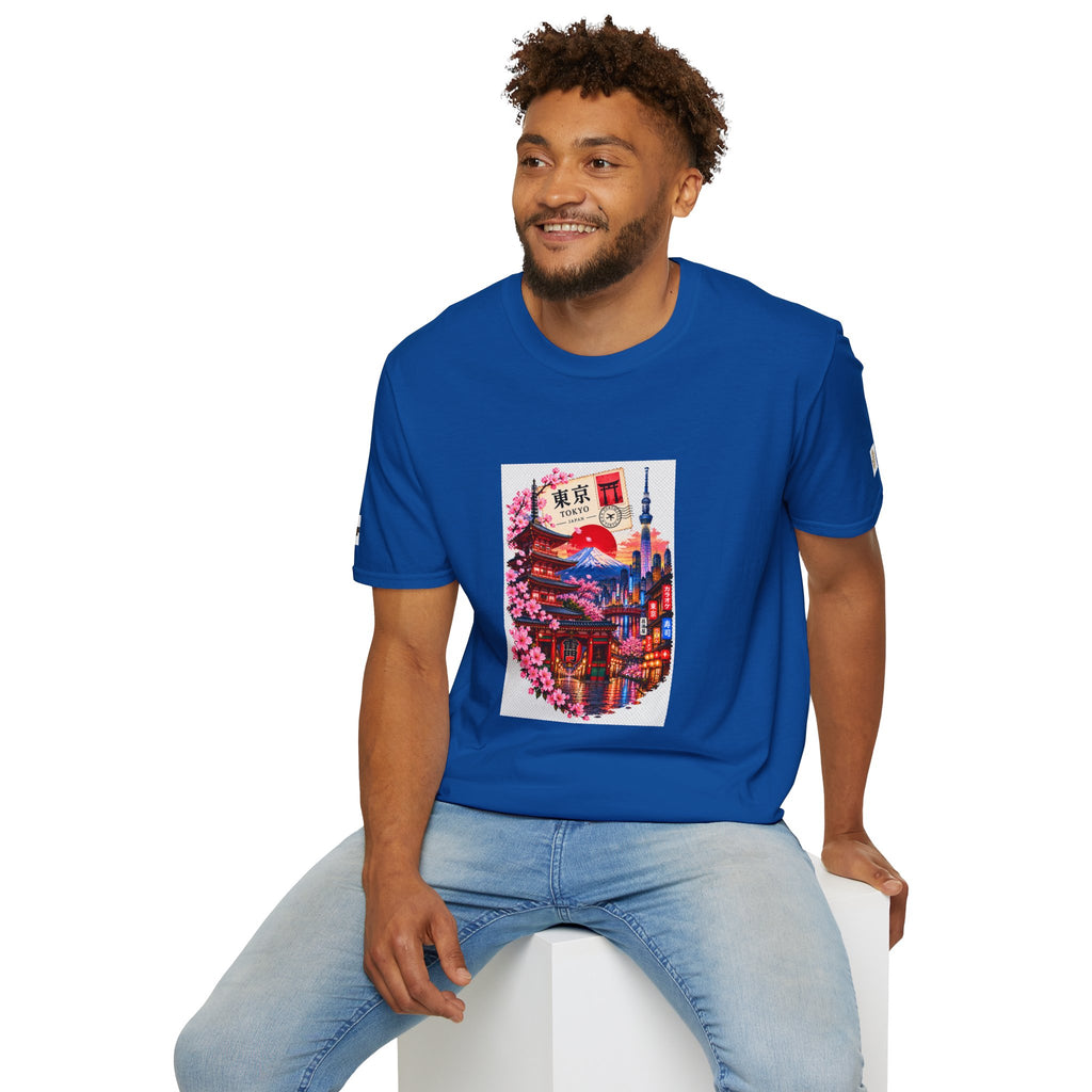 Tokyo Sakura Illustration T-Shirt — Vintage Mount Fuji & Cherry Blossom Graphic