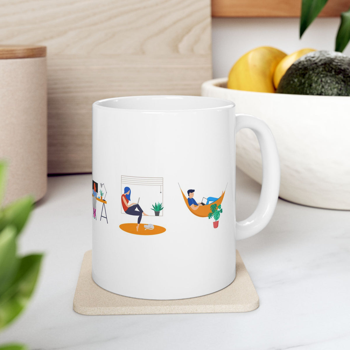 Work From Home Illustration Ceramic Mug – Cute Home Office Scenes (11oz/15oz)