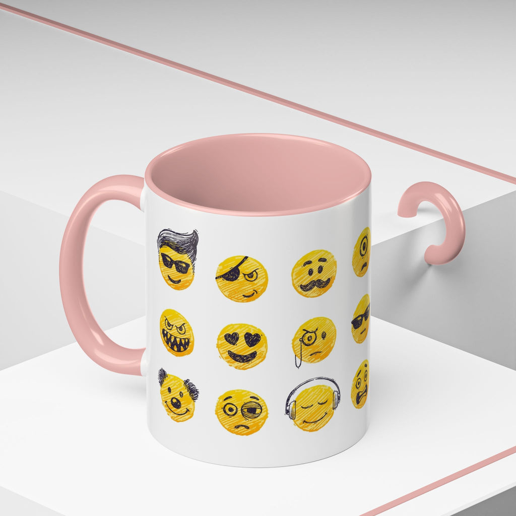 Emoji Faces Coffee Mug — Funny Yellow Emoji Pattern Accent Mug (11/15oz)