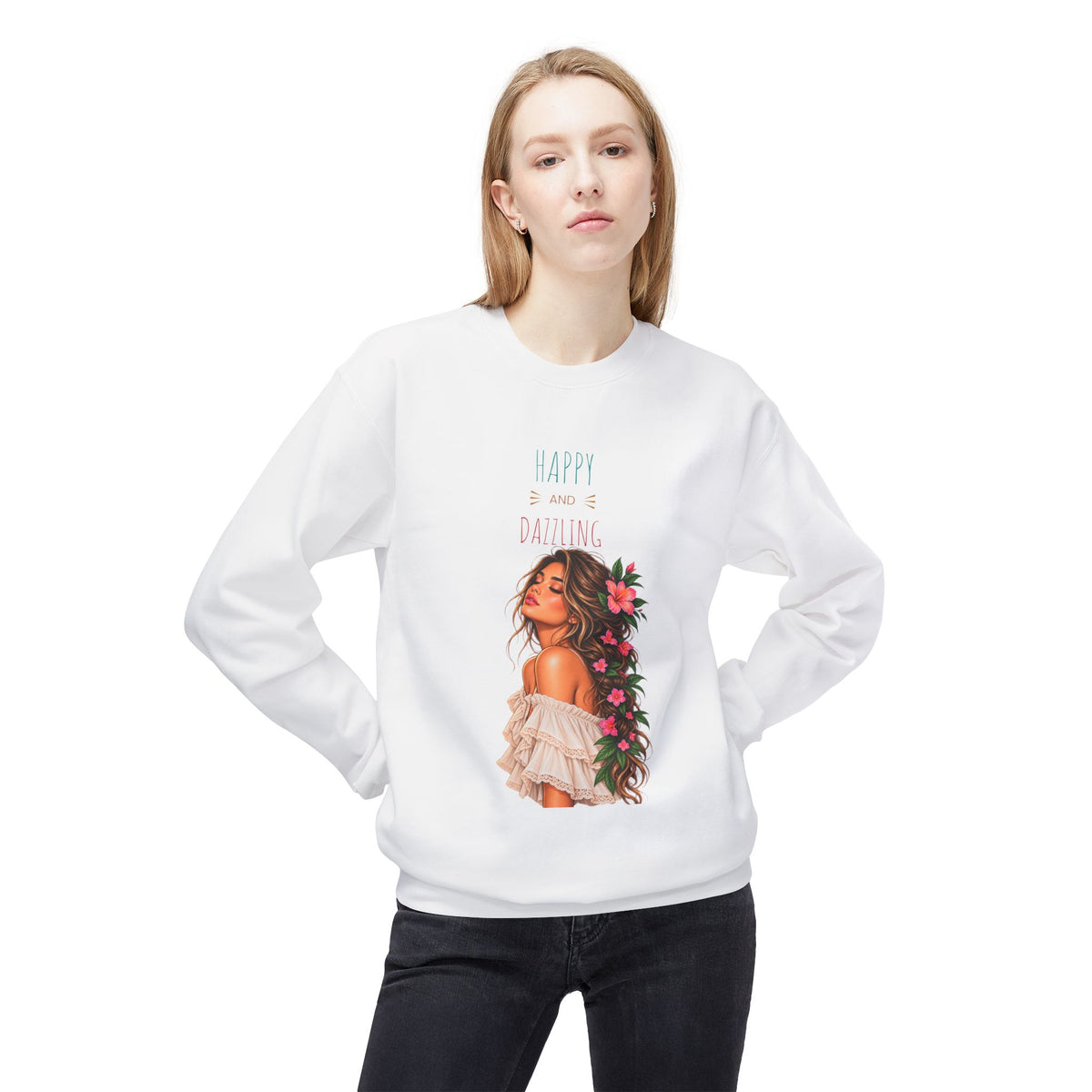 Floral Woman Crewneck Sweatshirt — 'Everything' Graphic Back