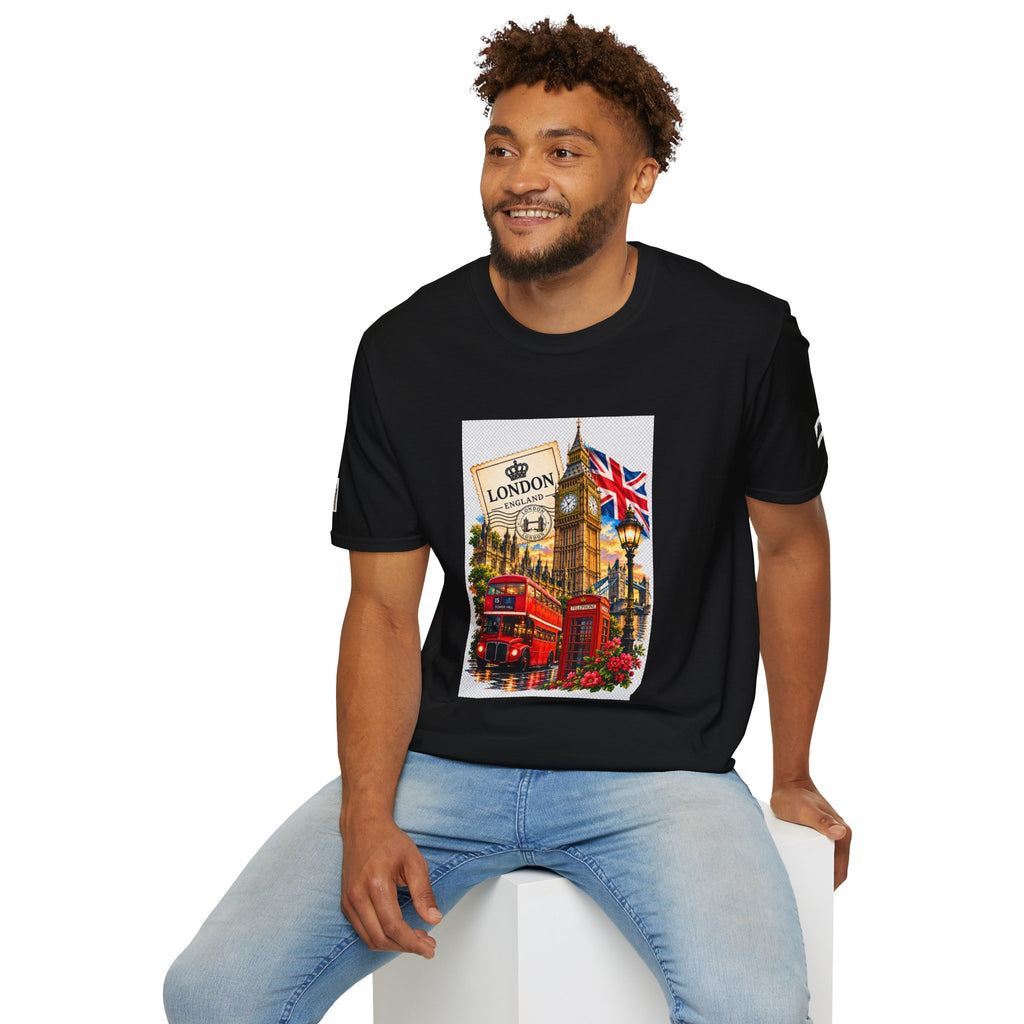 London Vintage Collage T-Shirt — Big Ben, Red Bus & Union Jack Tee