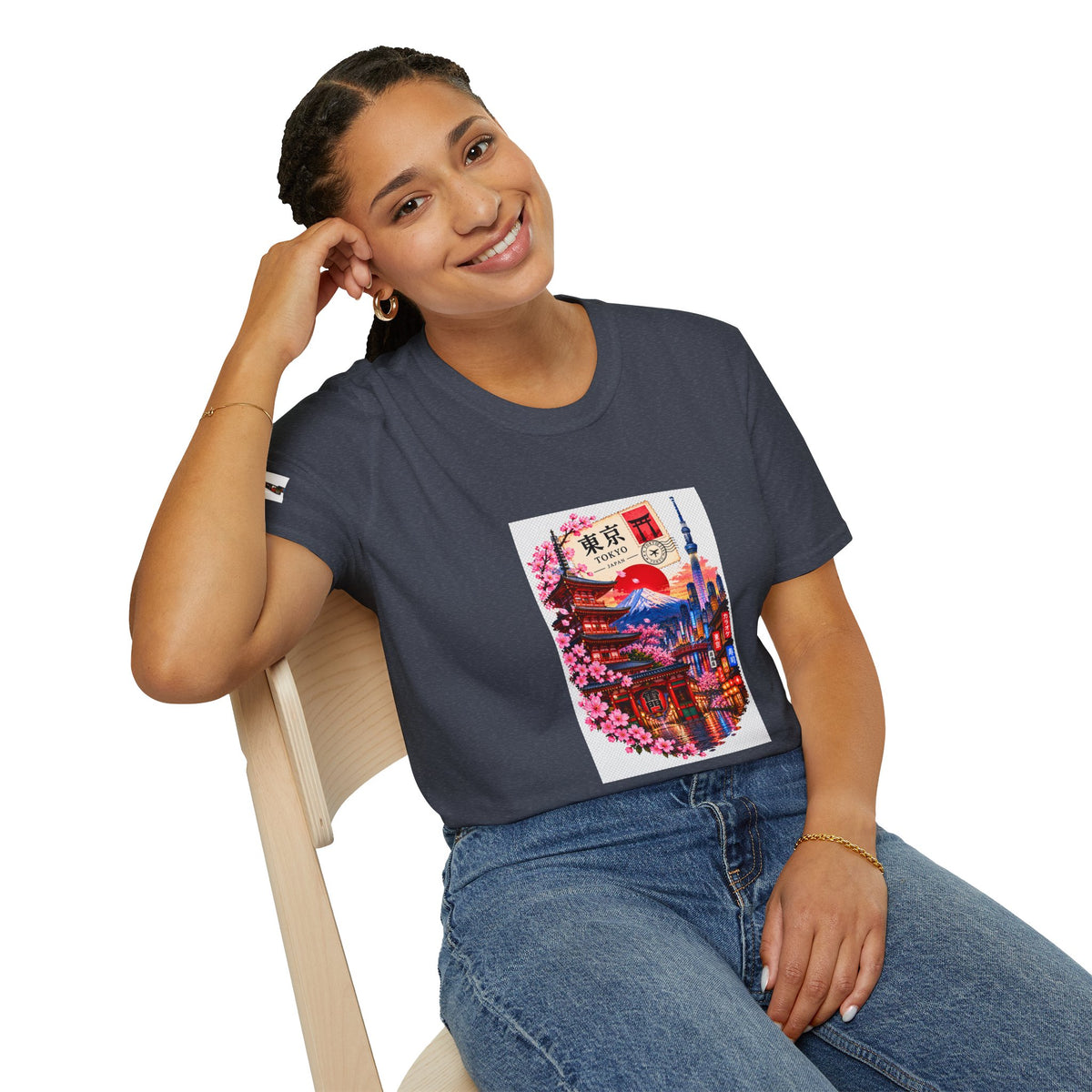 Tokyo Sakura Illustration T-Shirt — Vintage Mount Fuji & Cherry Blossom Graphic