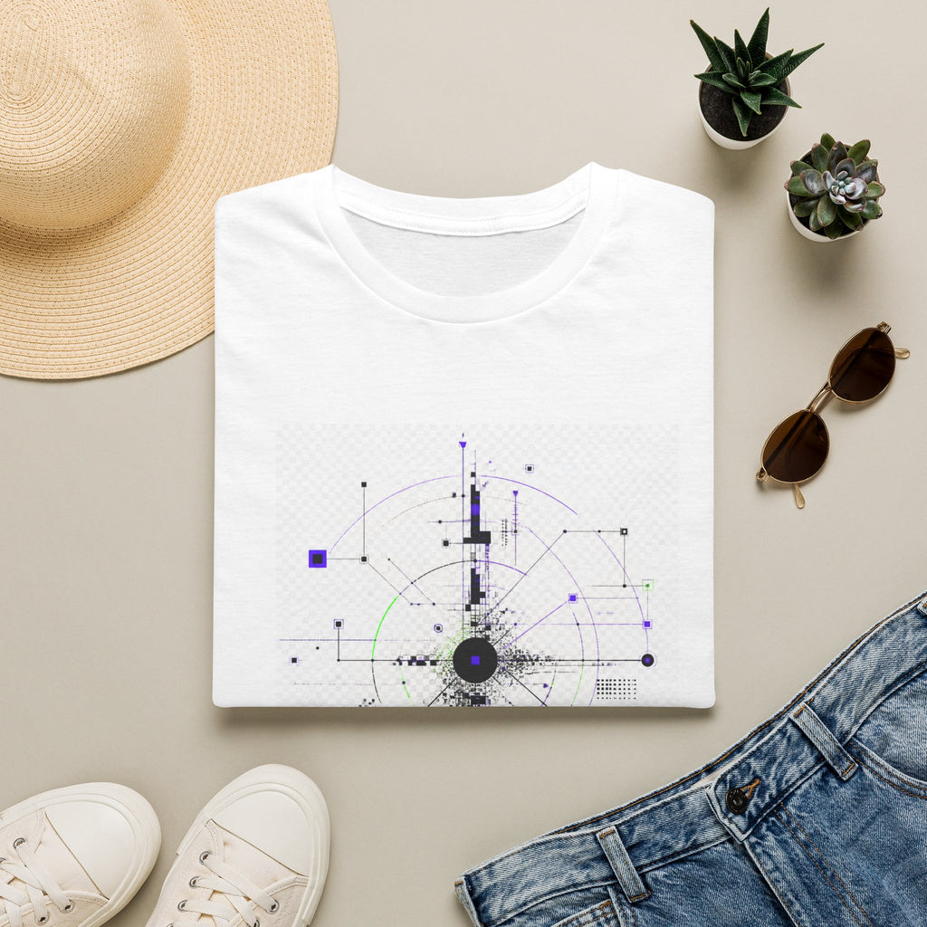 Abstract Tech Compass T-Shirt — Geometric Cyberpunk Graphic Tee