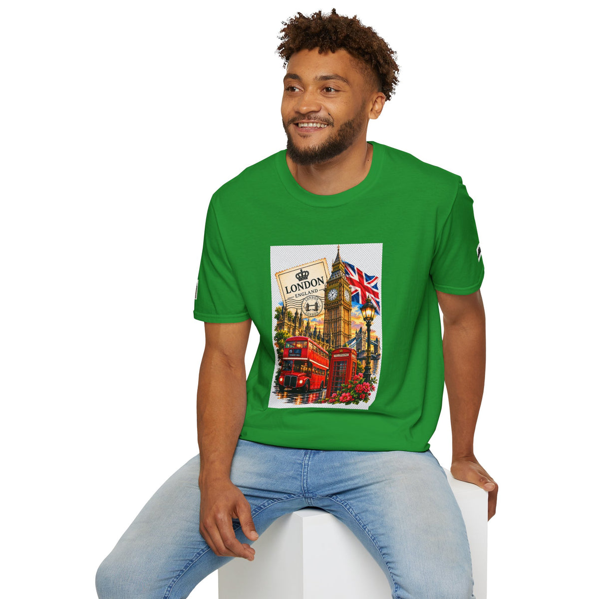 London Vintage Collage T-Shirt — Big Ben, Red Bus & Union Jack Tee