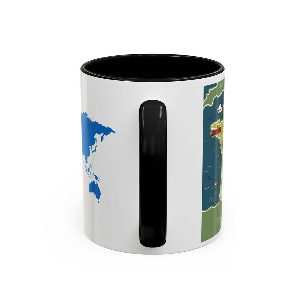World Map Accent Coffee Mug — Illustrated Italy & Blue World Map Travel Mug (11/15oz)