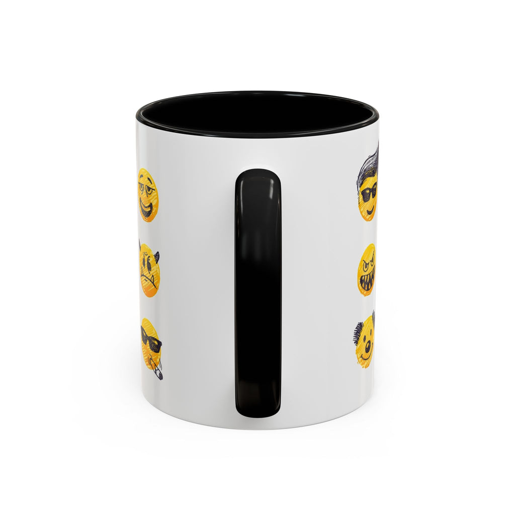 Emoji Faces Coffee Mug — Funny Yellow Emoji Pattern Accent Mug (11/15oz)