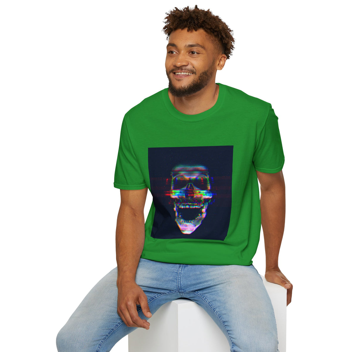 Glitch Neon Skull T-Shirt — Cyberpunk Retro Horror Tee