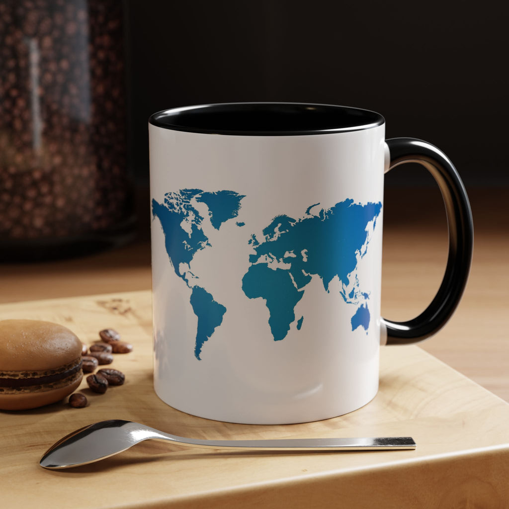 World Map Accent Coffee Mug — Illustrated Italy & Blue World Map Travel Mug (11/15oz)