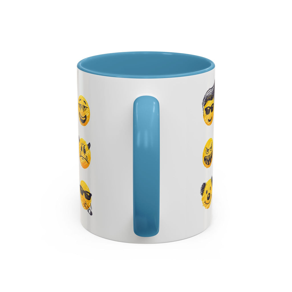 Emoji Faces Coffee Mug — Funny Yellow Emoji Pattern Accent Mug (11/15oz)