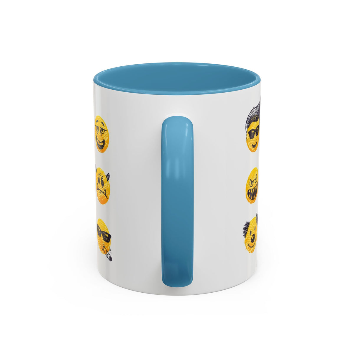 Emoji Faces Coffee Mug — Funny Yellow Emoji Pattern Accent Mug (11/15oz)