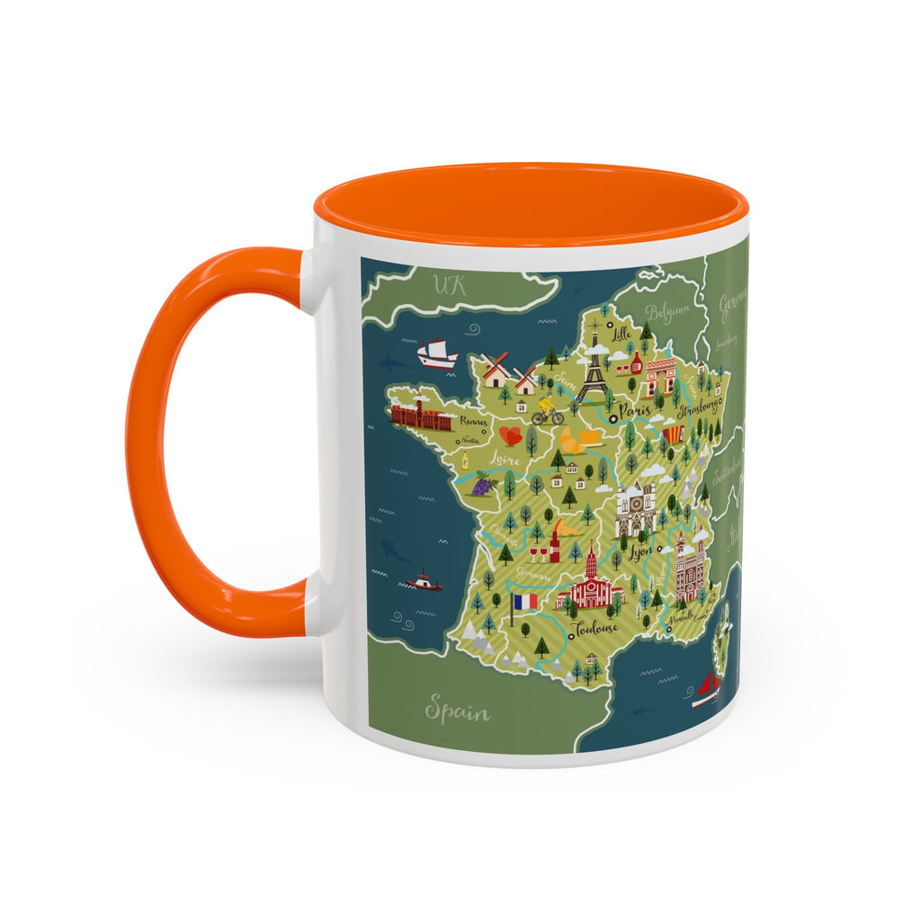 World Map Accent Coffee Mug — Illustrated Italy & Blue World Map Travel Mug (11/15oz)