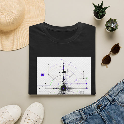 Abstract Tech Compass T-Shirt — Geometric Cyberpunk Graphic Tee