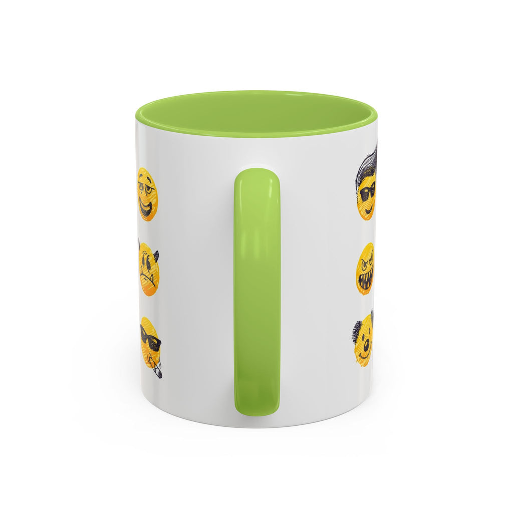 Emoji Faces Coffee Mug — Funny Yellow Emoji Pattern Accent Mug (11/15oz)