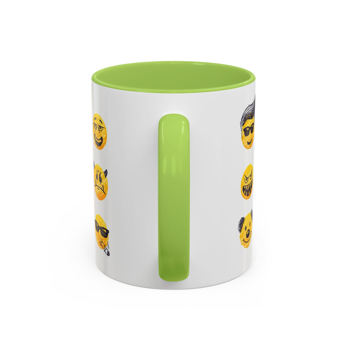 Emoji Faces Coffee Mug — Funny Yellow Emoji Pattern Accent Mug (11/15oz)