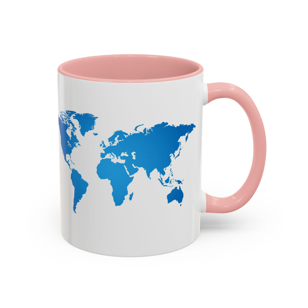World Map Accent Coffee Mug — Illustrated Italy & Blue World Map Travel Mug (11/15oz)