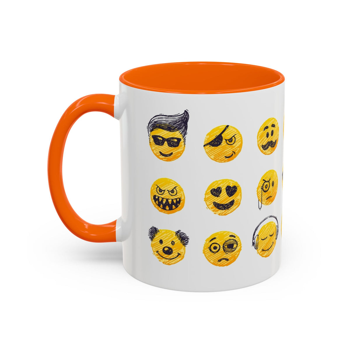 Emoji Faces Coffee Mug — Funny Yellow Emoji Pattern Accent Mug (11/15oz)