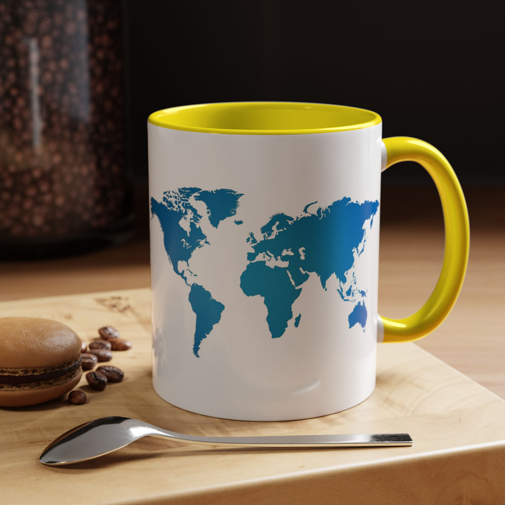World Map Accent Coffee Mug — Illustrated Italy & Blue World Map Travel Mug (11/15oz)