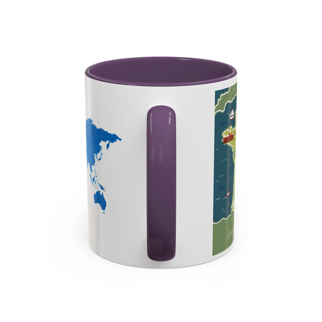 World Map Accent Coffee Mug — Illustrated Italy & Blue World Map Travel Mug (11/15oz)