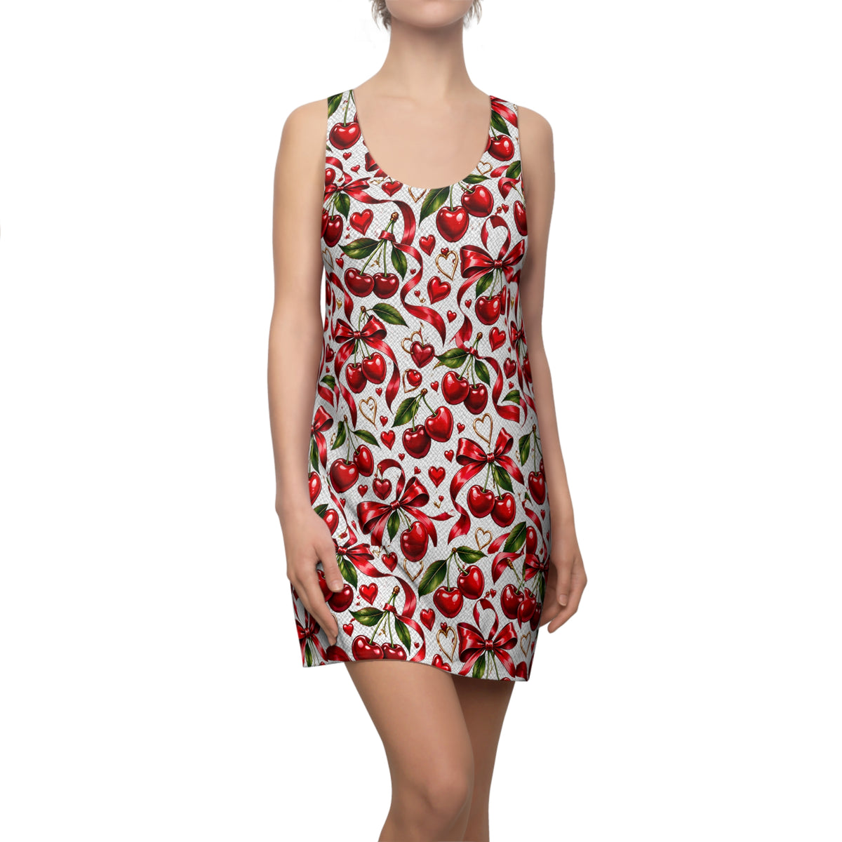 Cherry Hearts Racerback Dress — Cute Red Cherry Print Summer Sundress