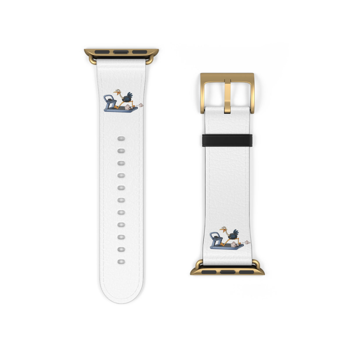 White Leather Watch Band with Minimal Dog on Skateboard Design