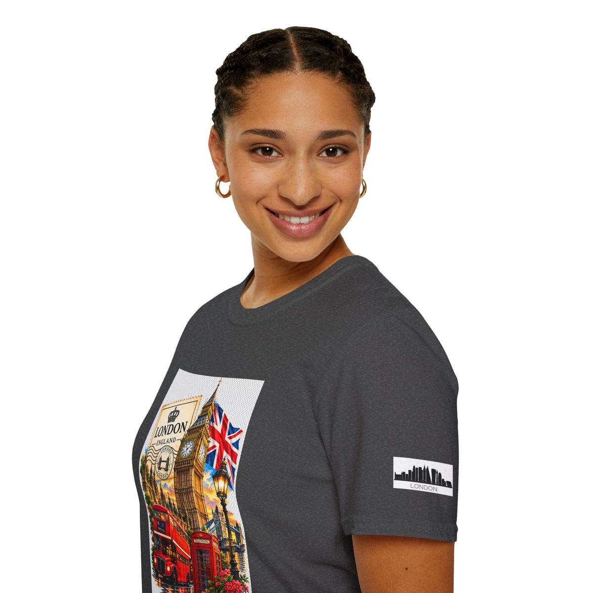 London Vintage Collage T-Shirt — Big Ben, Red Bus & Union Jack Tee