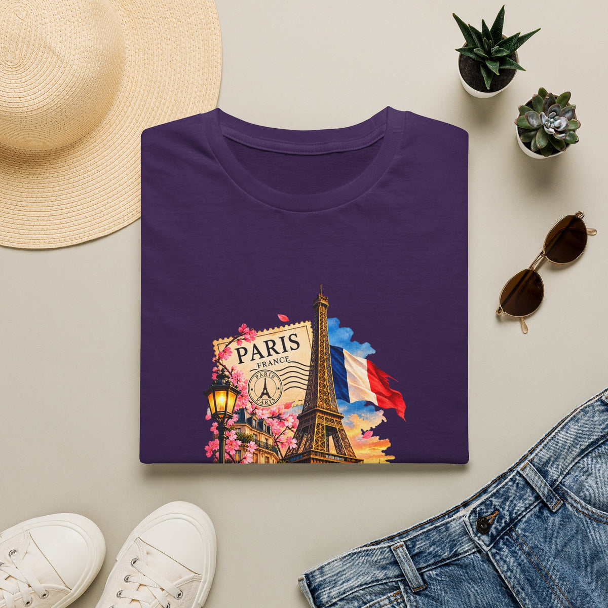 Paris Eiffel Tower Vintage Floral T-Shirt