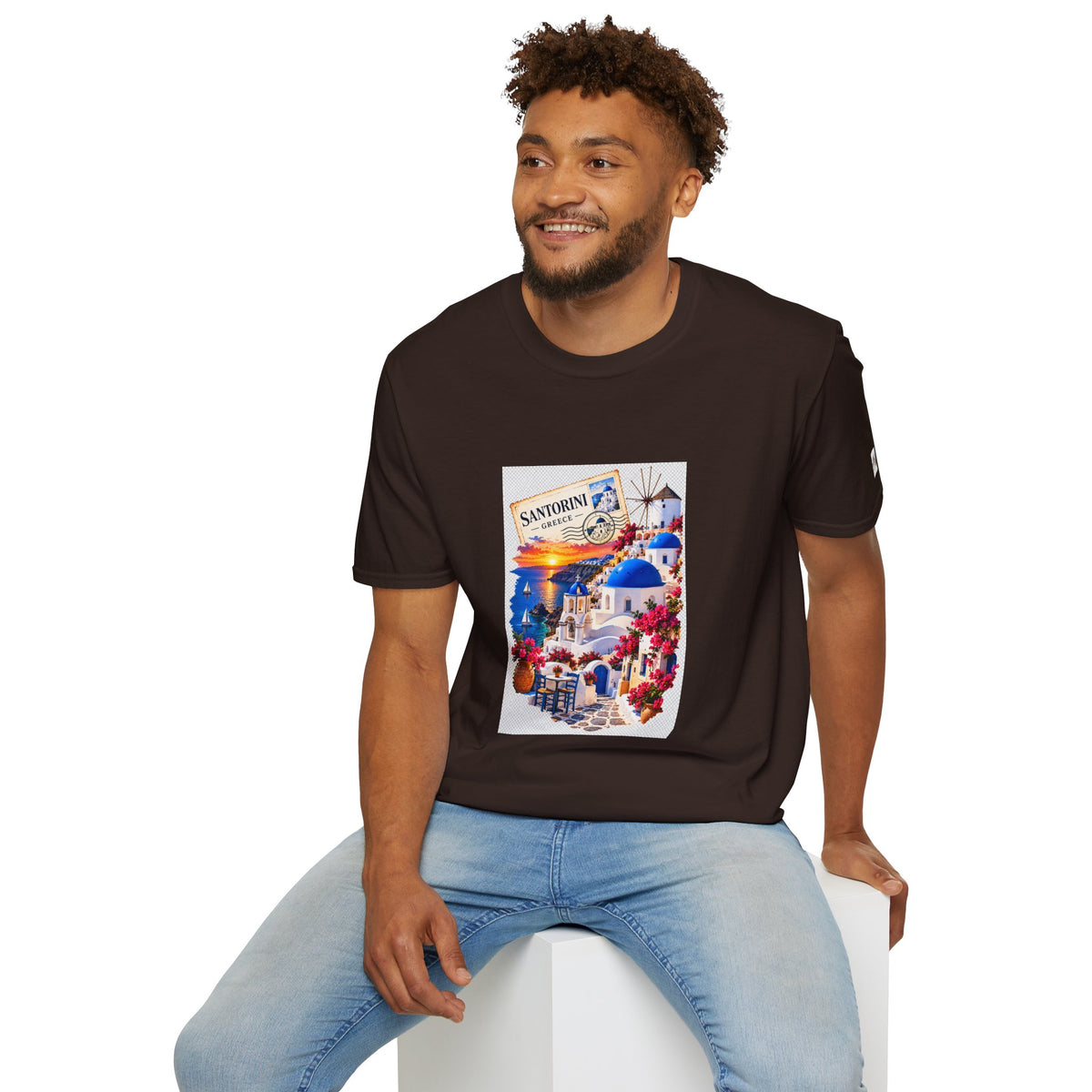 Santorini Greece Vintage Travel T-Shirt – Scenic Oia Sunset Poster Tee