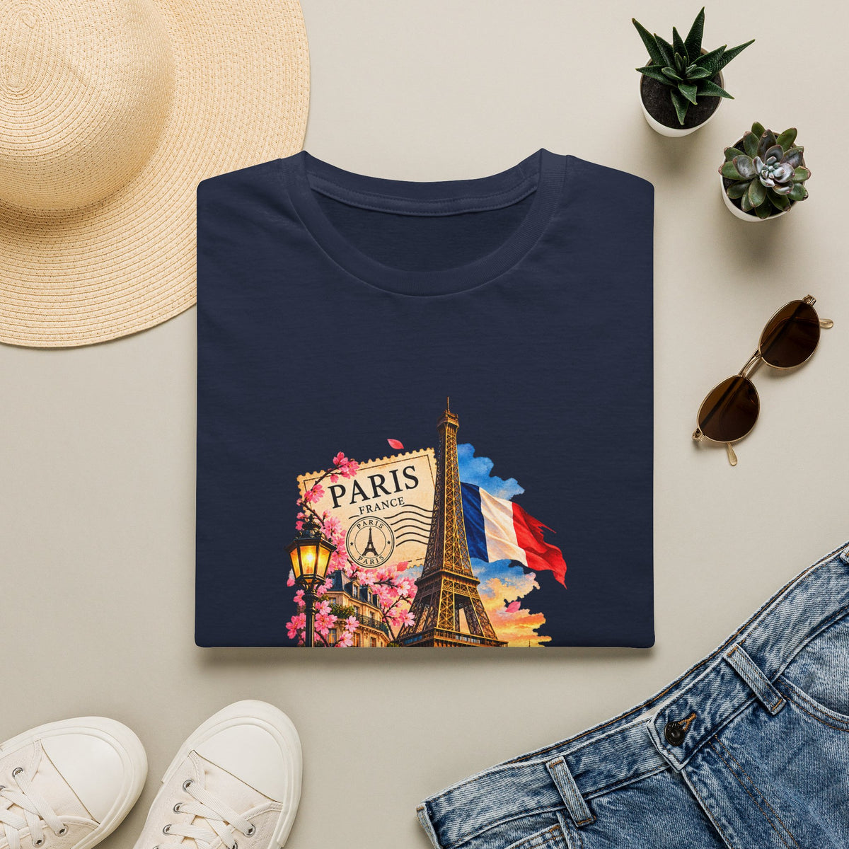 Paris Eiffel Tower Vintage Floral T-Shirt