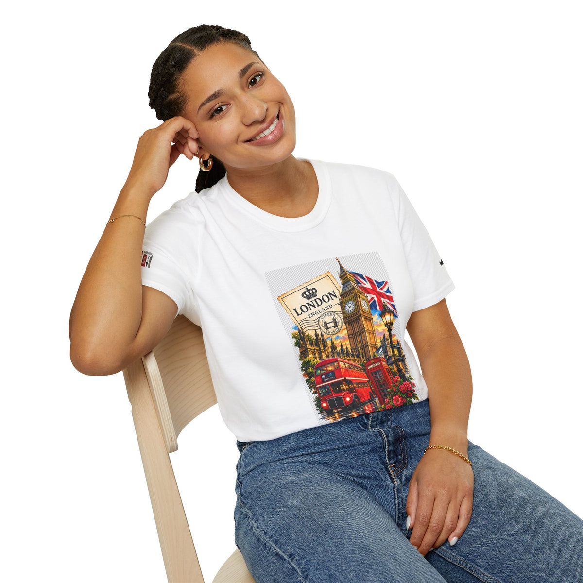London Vintage Collage T-Shirt — Big Ben, Red Bus & Union Jack Tee
