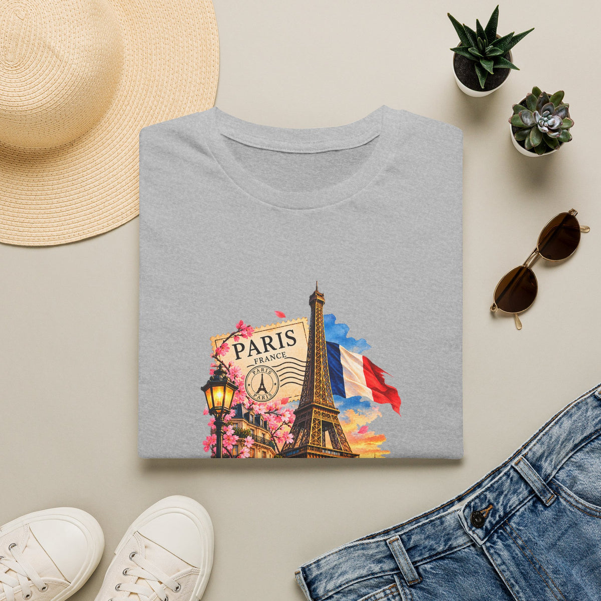 Paris Eiffel Tower Vintage Floral T-Shirt