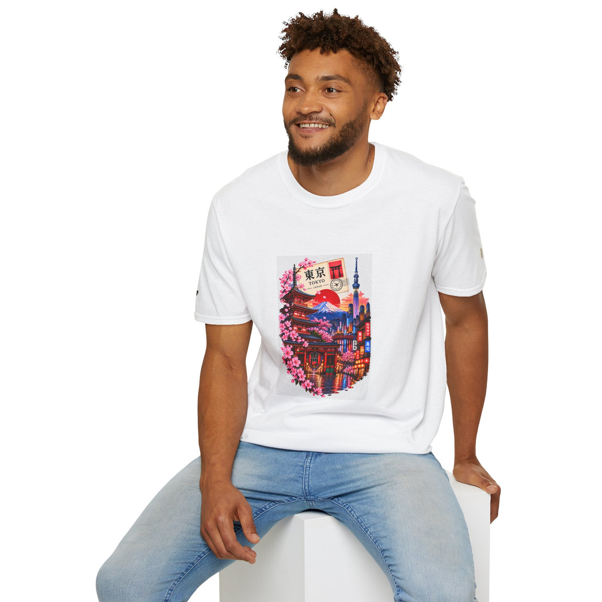 Tokyo Sakura Illustration T-Shirt — Vintage Mount Fuji & Cherry Blossom Graphic