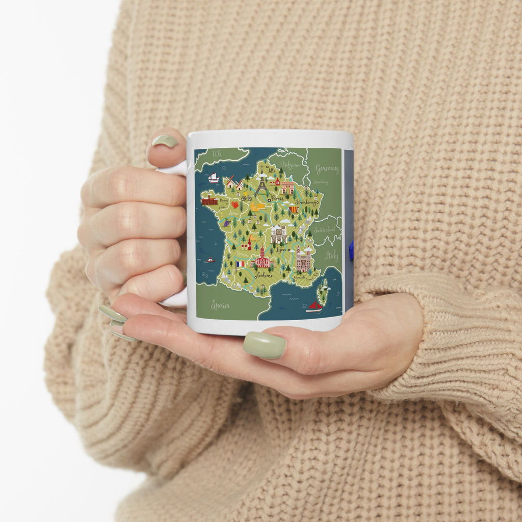 France Landmark Map Ceramic Mug — Illustrated Travel Map Gift (11oz & 15oz)