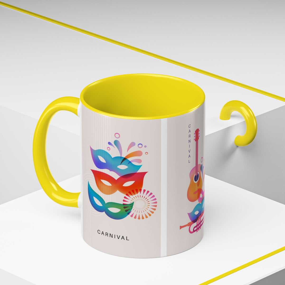 Carnival Music Accent Coffee Mug — Colorful Guitar & Mask 11/15oz