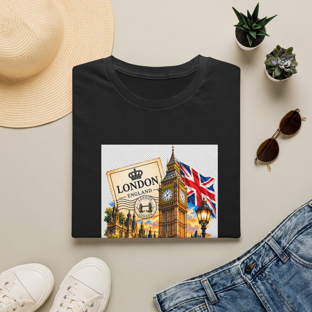 London Vintage Collage T-Shirt — Big Ben, Red Bus & Union Jack Tee
