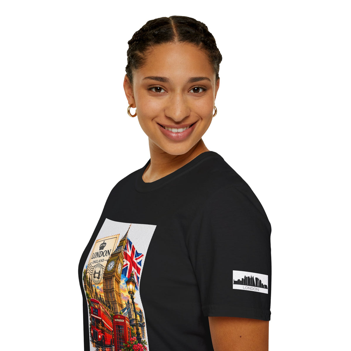 London Vintage Collage T-Shirt — Big Ben, Red Bus & Union Jack Tee