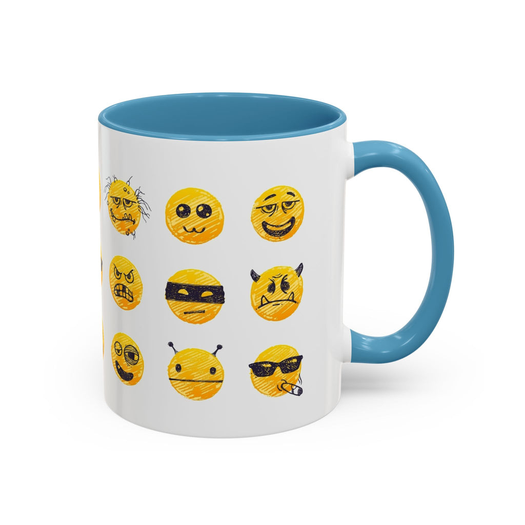 Emoji Faces Coffee Mug — Funny Yellow Emoji Pattern Accent Mug (11/15oz)