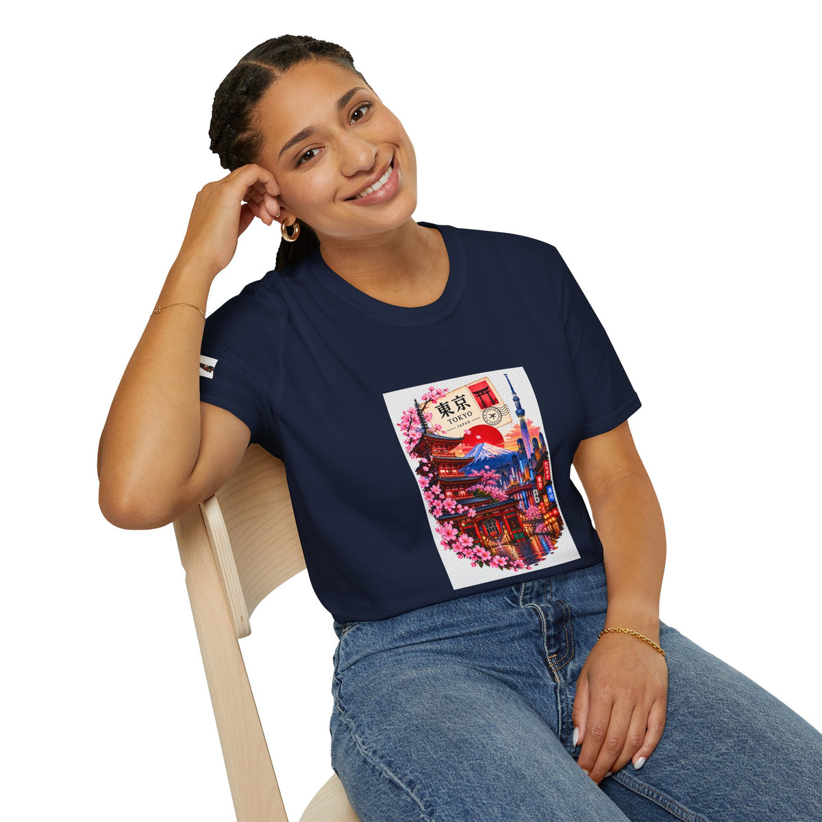 Tokyo Sakura Illustration T-Shirt — Vintage Mount Fuji & Cherry Blossom Graphic