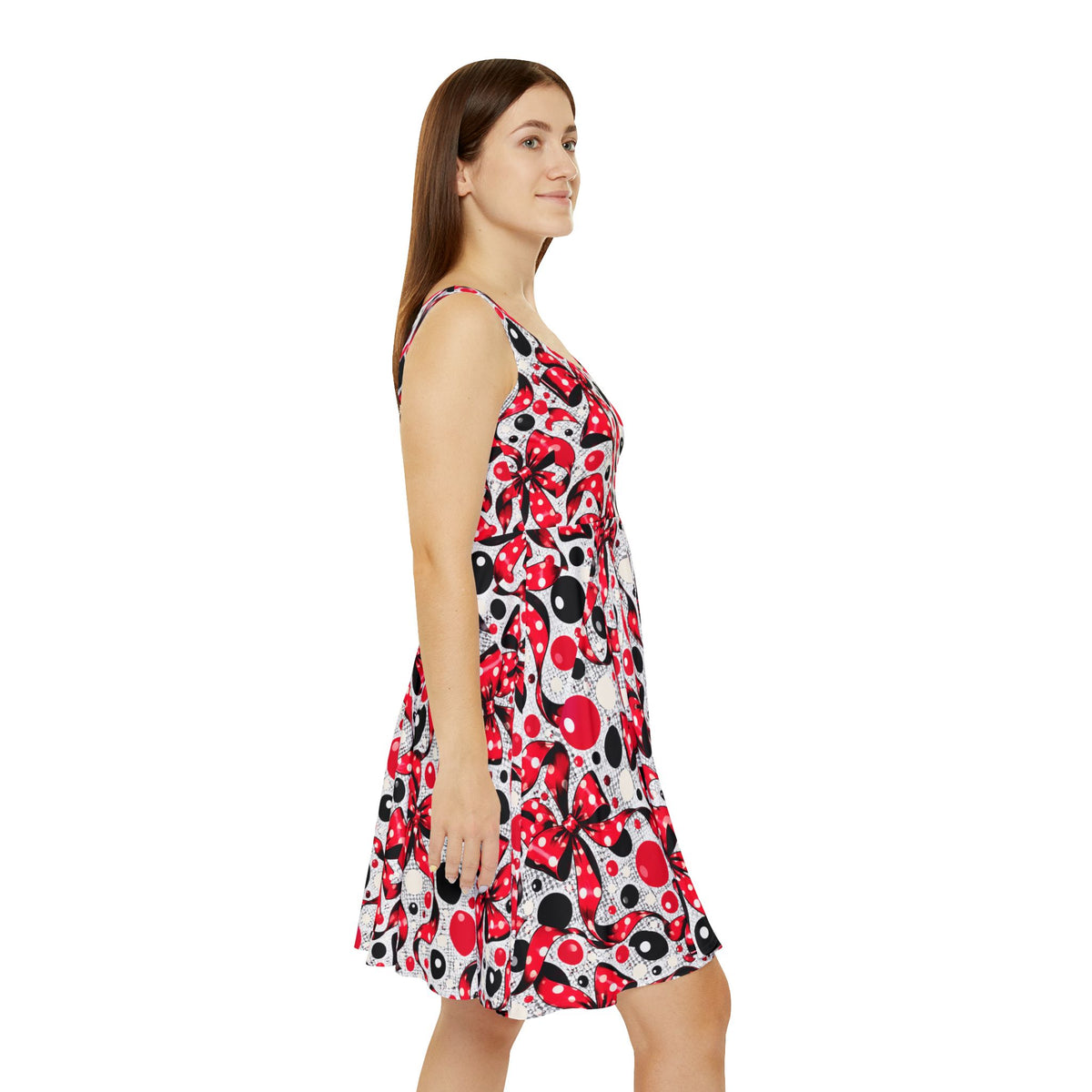 Red & Black Polka Dot Bow Skater Dress — Retro Pinup AOP Women's Dress