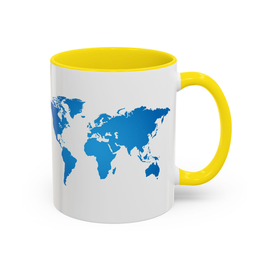 World Map Accent Coffee Mug — Illustrated Italy & Blue World Map Travel Mug (11/15oz)