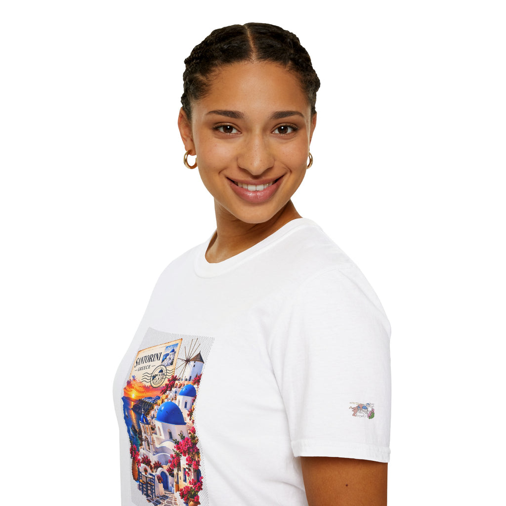 Santorini Greece Vintage Travel T-Shirt – Scenic Oia Sunset Poster Tee