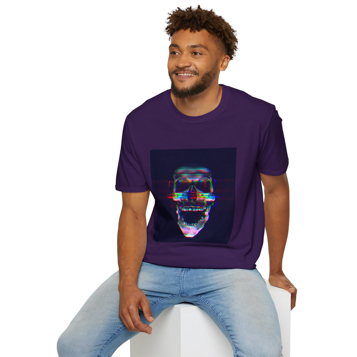 Glitch Neon Skull T-Shirt — Cyberpunk Retro Horror Tee