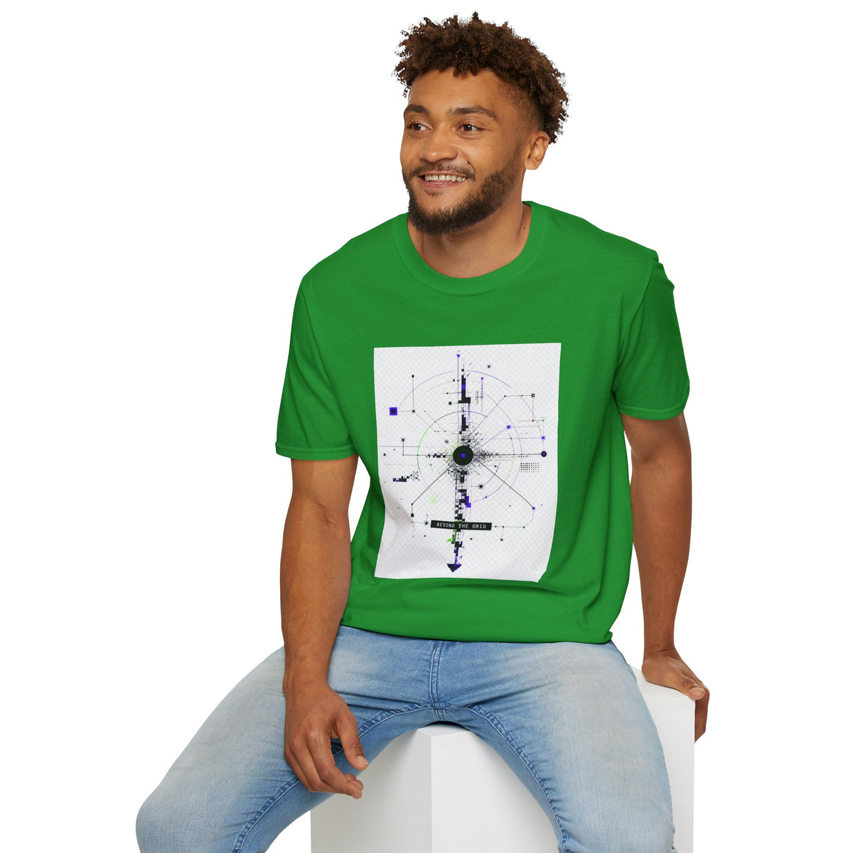 Abstract Tech Compass T-Shirt — Geometric Cyberpunk Graphic Tee