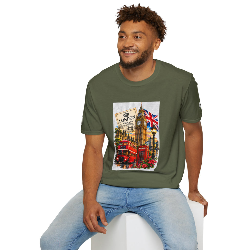 London Vintage Collage T-Shirt — Big Ben, Red Bus & Union Jack Tee