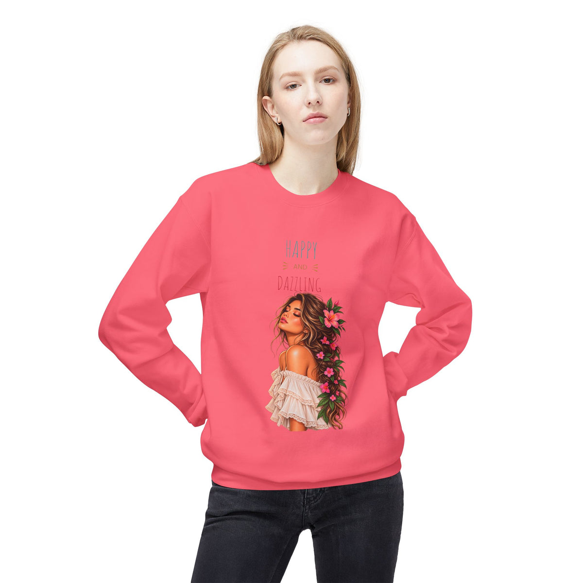 Floral Woman Crewneck Sweatshirt — 'Everything' Graphic Back