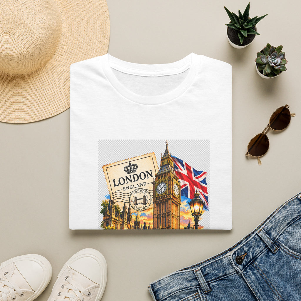 London Vintage Collage T-Shirt — Big Ben, Red Bus & Union Jack Tee