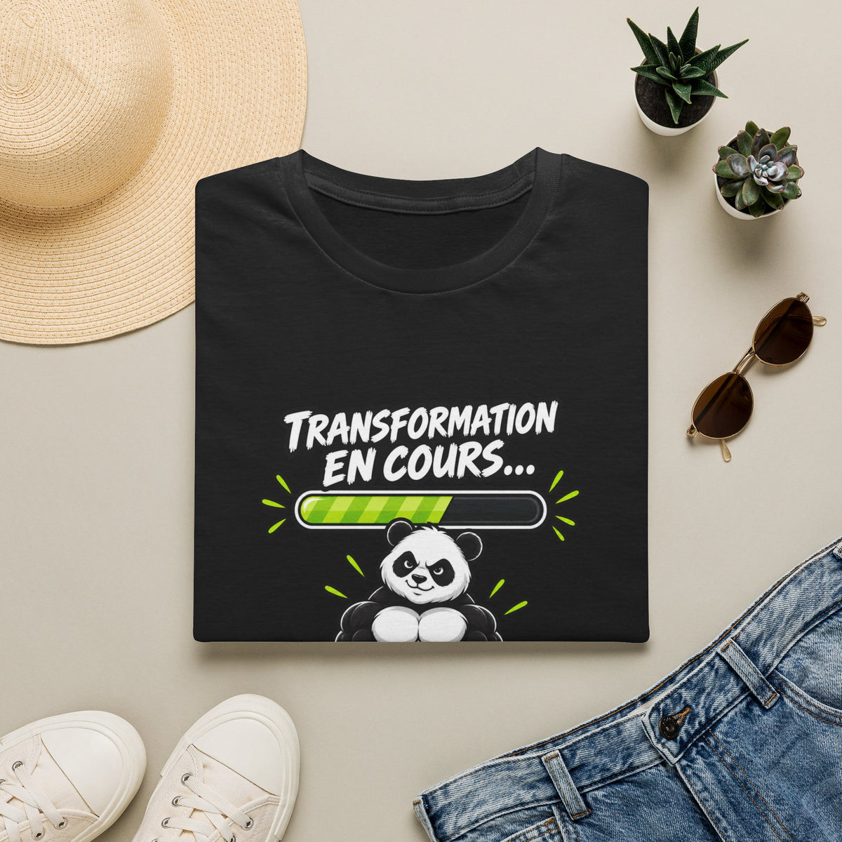 Transformation en cours T-Shirt — Funny Panda Workout Fitness Tee