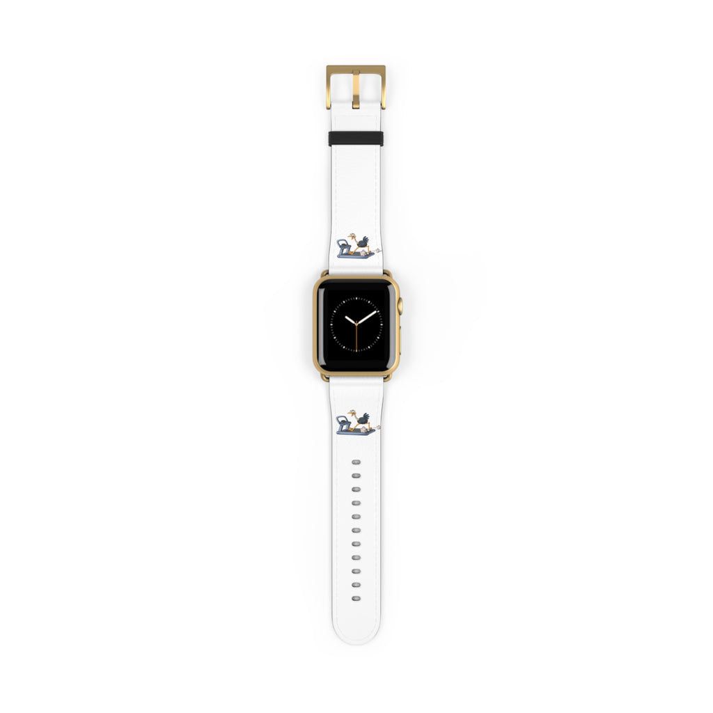 White Leather Watch Band with Minimal Dog on Skateboard Design