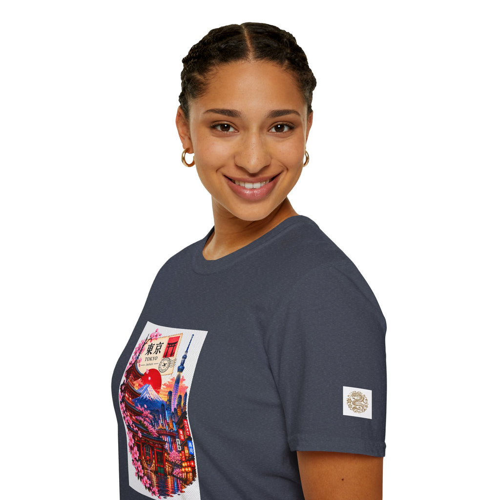 Tokyo Sakura Illustration T-Shirt — Vintage Mount Fuji & Cherry Blossom Graphic